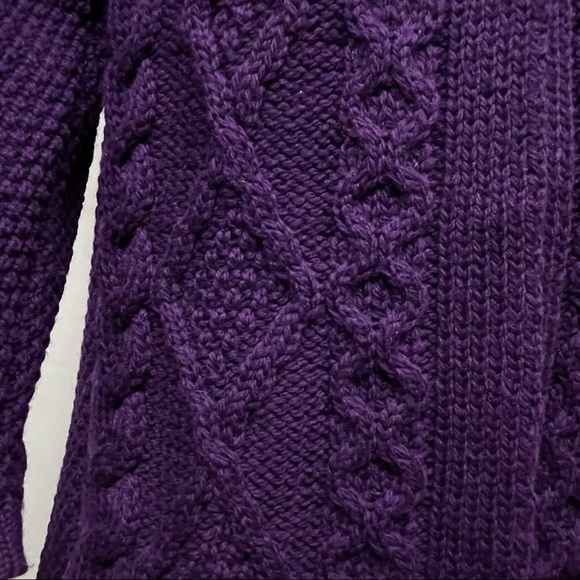 ARAN CRAFTS Merino Wool Chunky Knit Single Button Cardigan Sweater Purple XS S - Picture 4 of 13